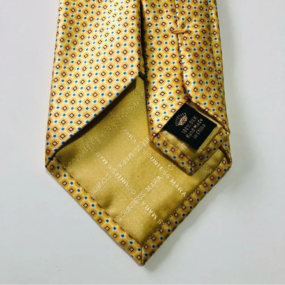COUNTESS MARA Men's Silk Necktie Geometric Gold Yellow